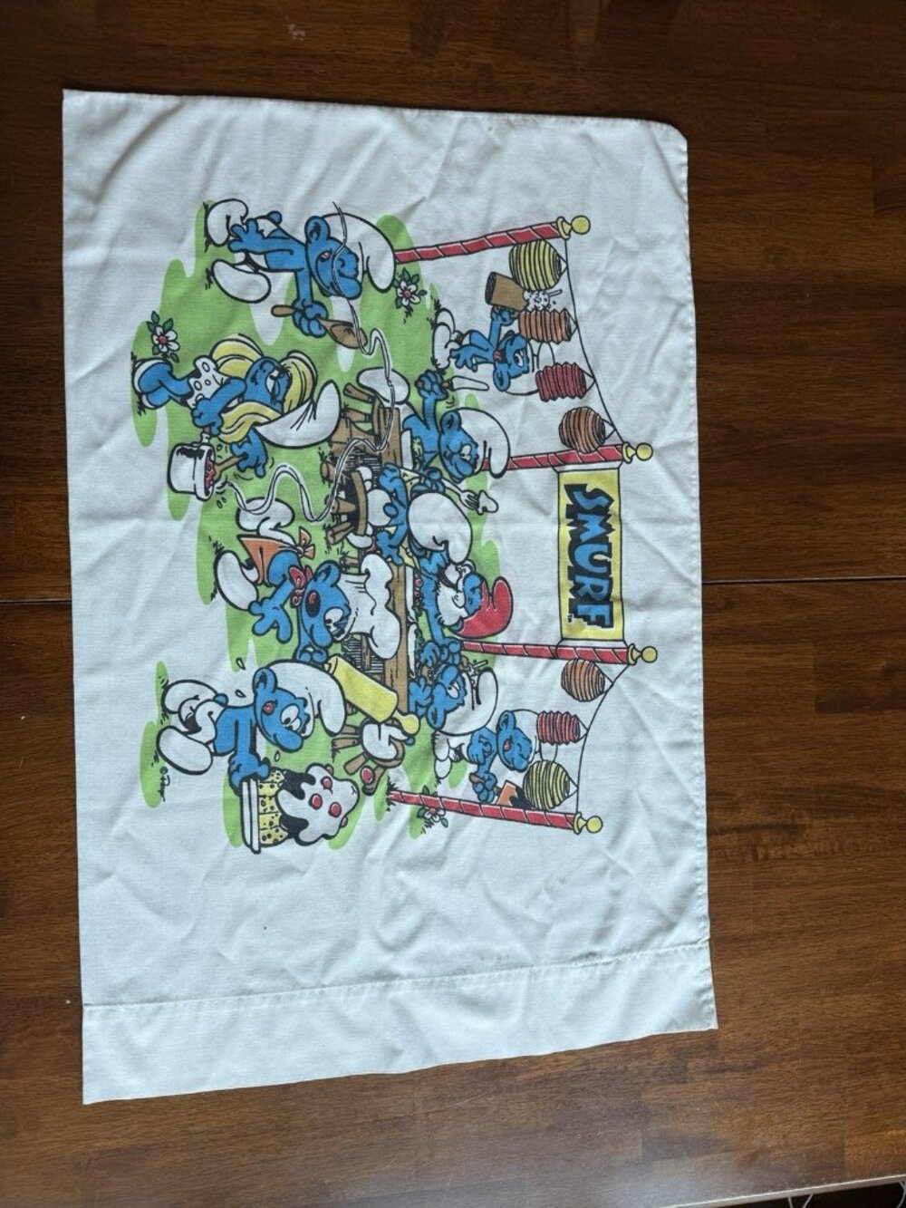 Vintage 80’s Peto SMURF Village Double 4 Pc Set Sheet Pillowcase Bedding
